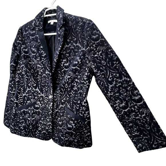 Cabi Jacquard Blazer size 6 Blue Paisley Textured Button Front Pockets Wool 109 - Picture 2 of 8